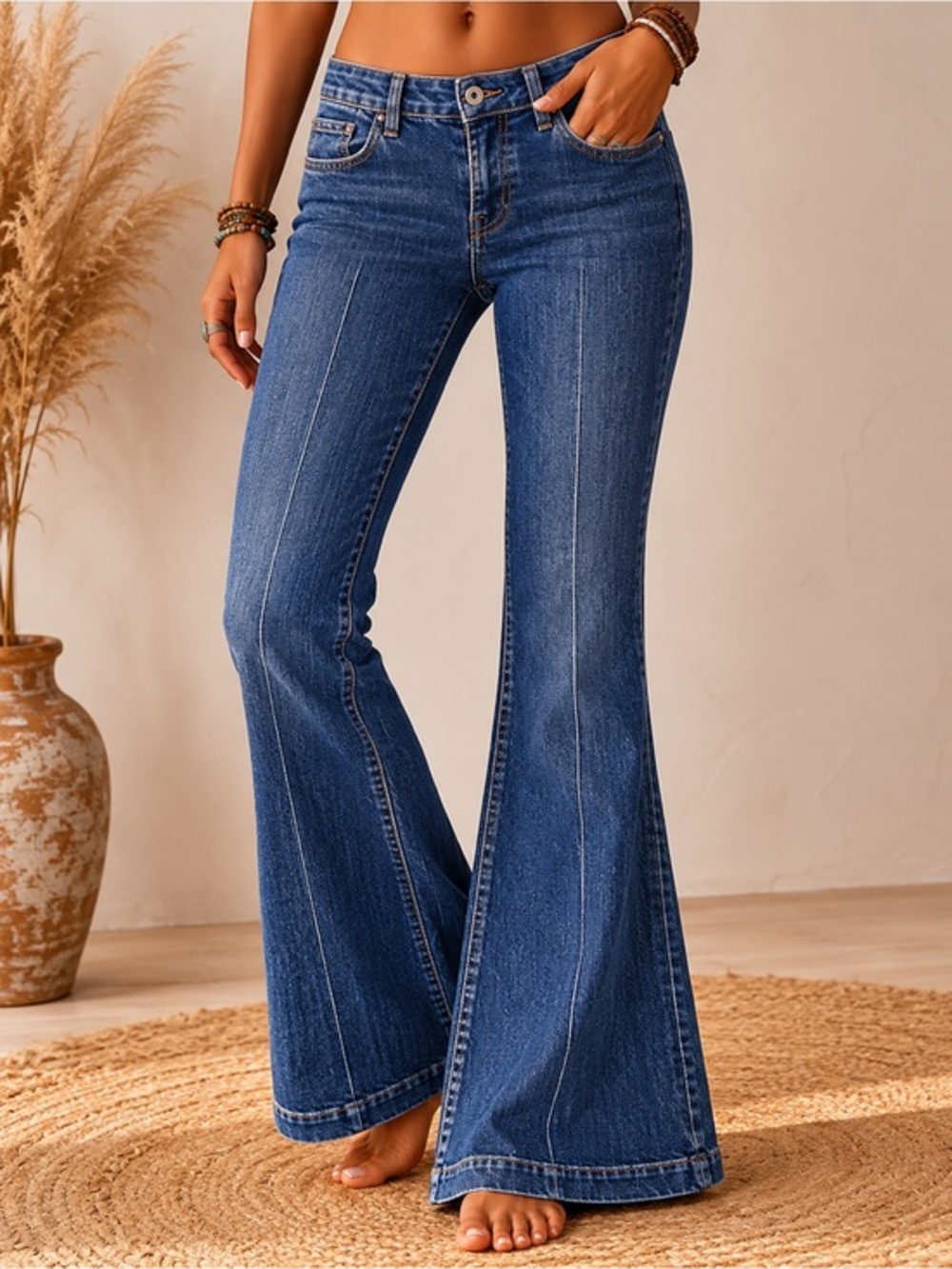 Vintage David Kahn Flare Jeans Y2K Low Rise Stretch Dark Wash Boho 25